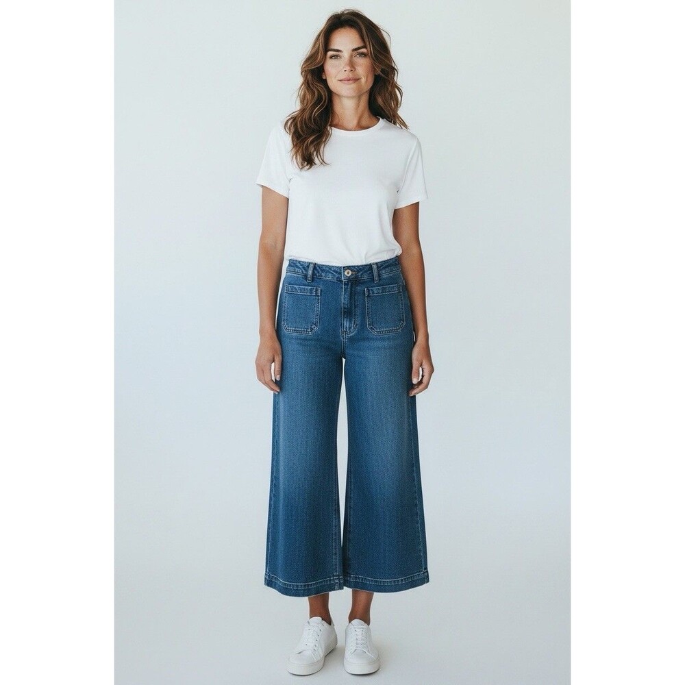 Maeve Anthropologie Colette Crop High Rise Wide Leg Denim Pants Jeans Dark Sz 29